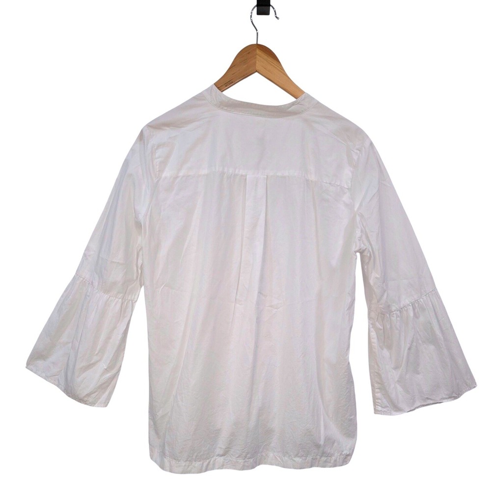 LOFT Womens White Cotton Softened Shirt M Bell Sleeve‎ V-Neck Tunic Blouse Boho - Picture 4 of 16